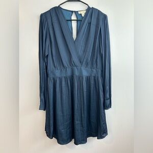NWT See You Soon Dusty Blue Satin Long Sleeve Mini Dress Size Medium